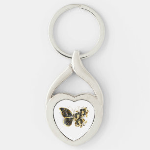 Gold Flower Butterfly with Black Orchid Keychain