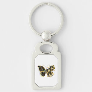 Gold Flower Butterfly with Black Orchid Keychain
