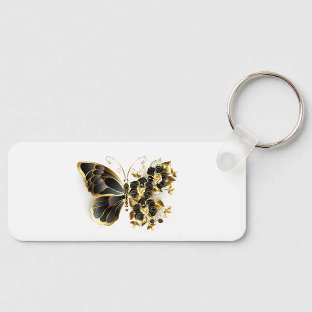 Gold Flower Butterfly with Black Orchid Keychain (Front)