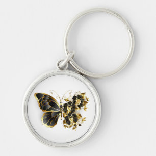 Gold Flower Butterfly with Black Orchid Keychain