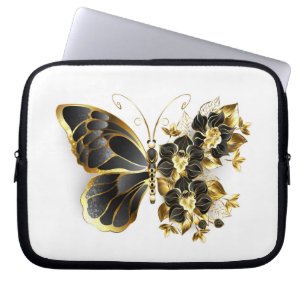 Gold Flower Butterfly with Black Orchid Laptop Sleeve