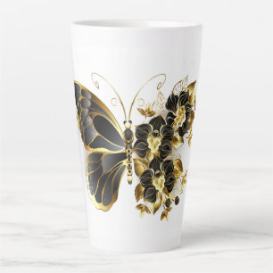 Gold Flower Butterfly with Black Orchid Latte Mug