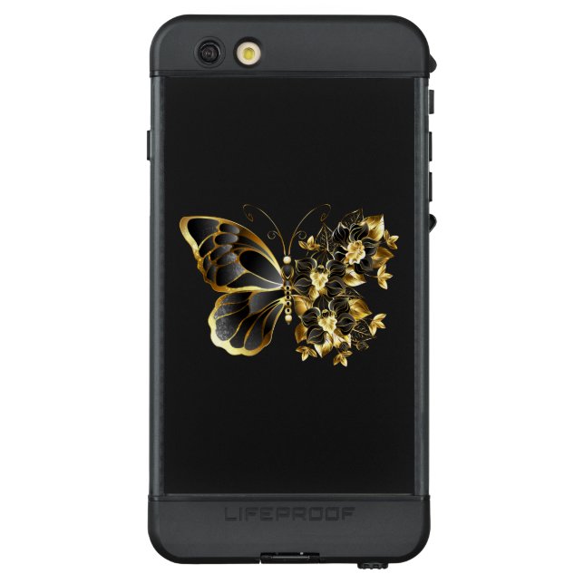 Gold Flower Butterfly with Black Orchid LifeProof iPhone Case (Back)