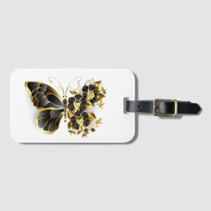 Gold Flower Butterfly with Black Orchid Luggage Tag