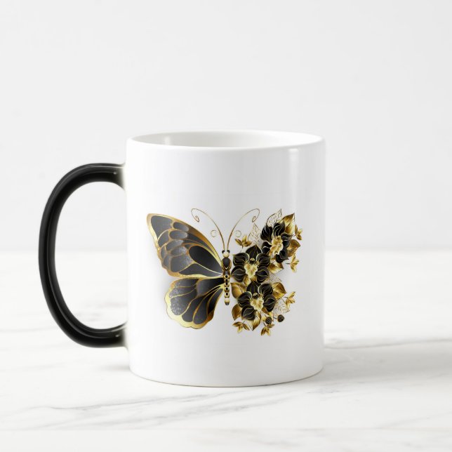 Gold Flower Butterfly with Black Orchid Magic Mug (Left)