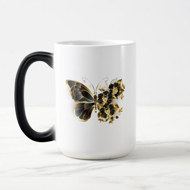 Gold Flower Butterfly with Black Orchid Magic Mug (Left)