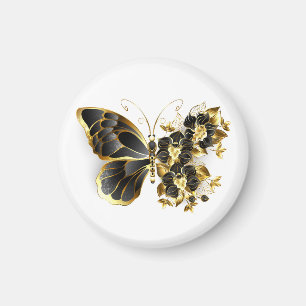 Gold Flower Butterfly with Black Orchid Magnet