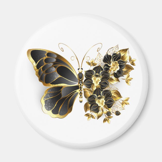 Gold Flower Butterfly with Black Orchid Magnet (Front)
