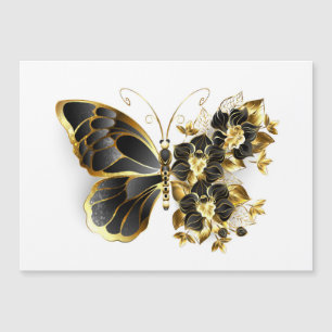 Gold Flower Butterfly with Black Orchid Magnetic Invitation