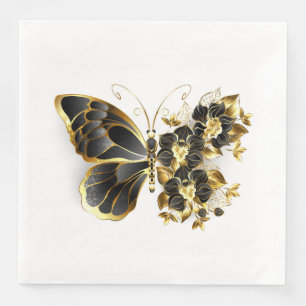 Gold Flower Butterfly with Black Orchid Napkin