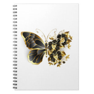 Gold Flower Butterfly with Black Orchid Notebook