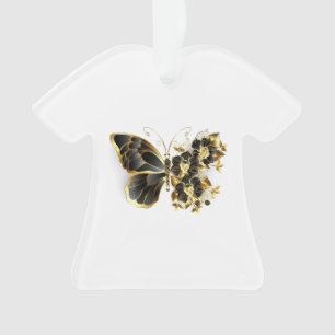 Gold Flower Butterfly with Black Orchid Ornament