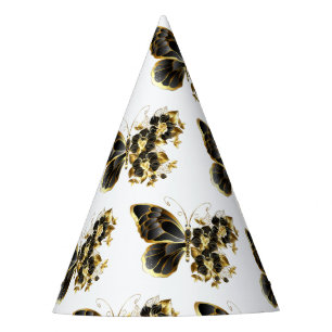 Gold Flower Butterfly with Black Orchid Party Hat