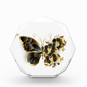 Gold Flower Butterfly with Black Orchid Photo Block