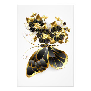 Gold Flower Butterfly with Black Orchid Photo Print