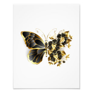 Gold Flower Butterfly with Black Orchid Photo Print