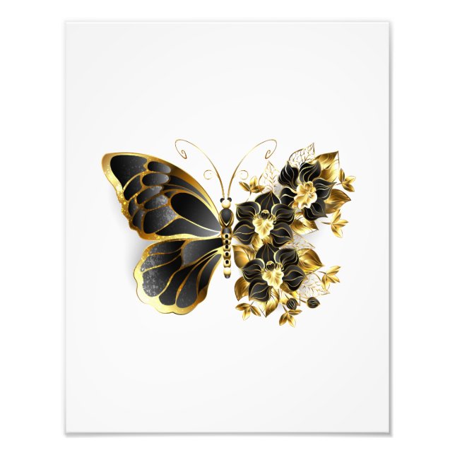 Gold Flower Butterfly with Black Orchid Photo Print (Front)