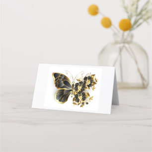 Gold Flower Butterfly with Black Orchid Place Card