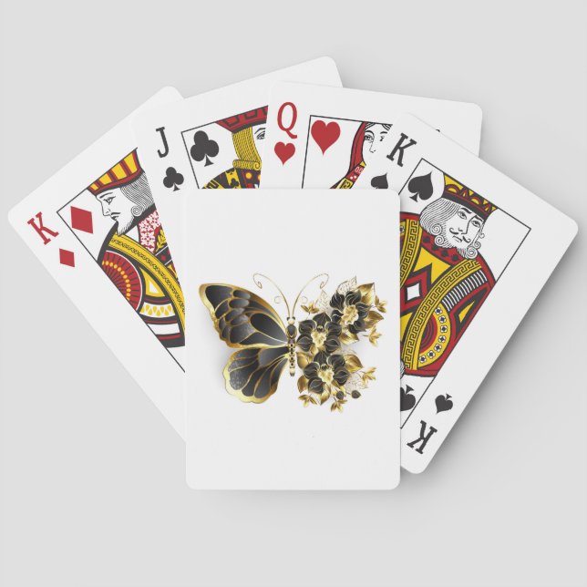 Gold Flower Butterfly with Black Orchid Playing Cards (Back)