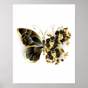 Gold Flower Butterfly with Black Orchid Poster