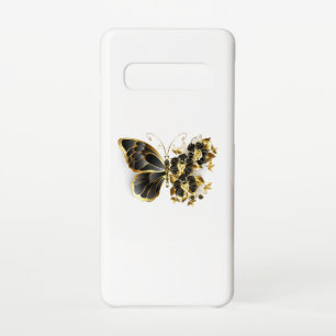 Gold Flower Butterfly with Black Orchid Samsung Galaxy Case