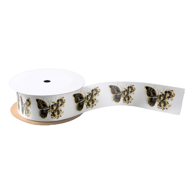 Gold Flower Butterfly with Black Orchid Satin Ribbon (Spool)