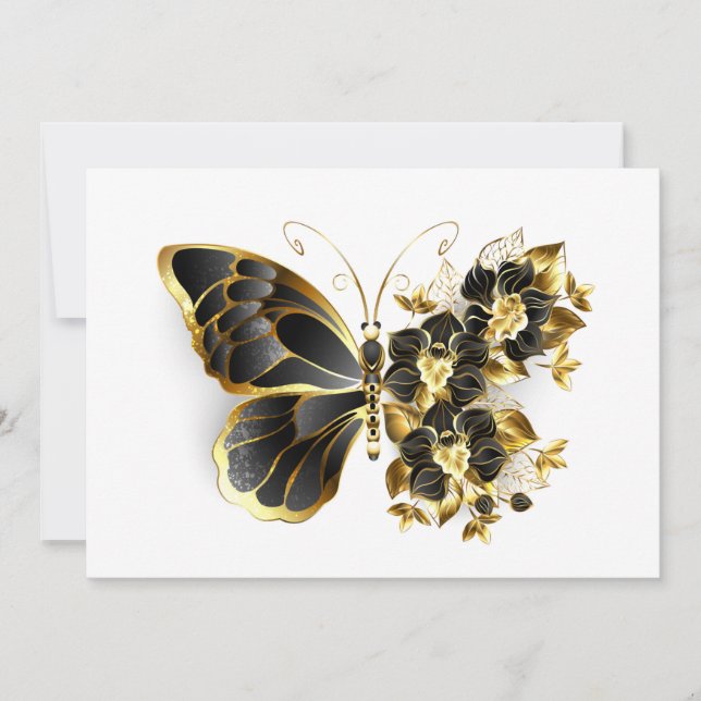 Gold Flower Butterfly with Black Orchid Save The Date (Front)