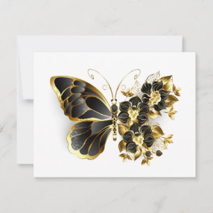 Gold Flower Butterfly with Black Orchid Save The Date