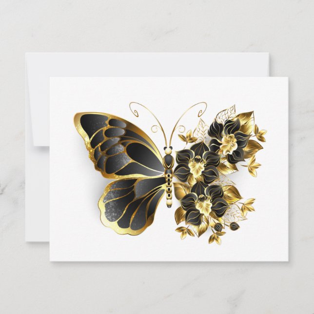 Gold Flower Butterfly with Black Orchid Save The Date (Front)