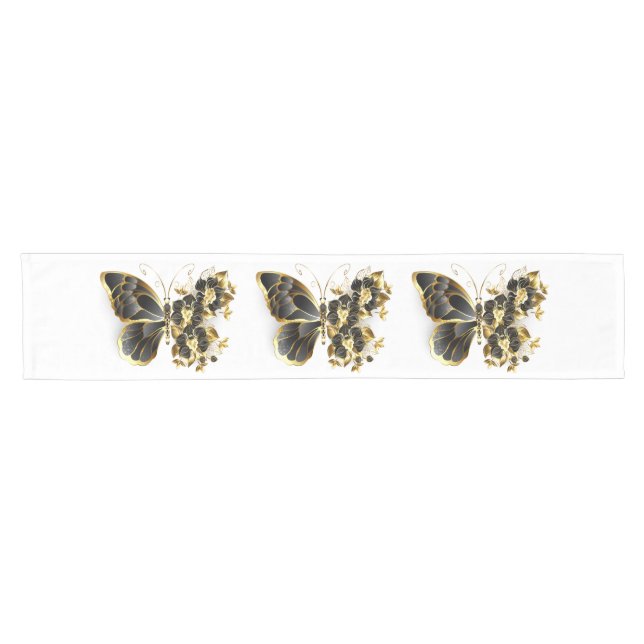 Gold Flower Butterfly with Black Orchid Short Table Runner (Horizontal)