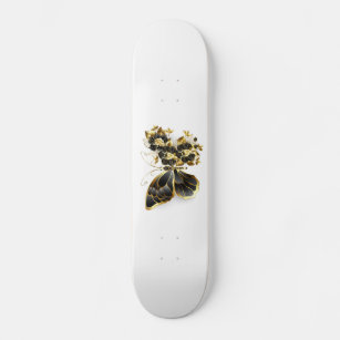 Gold Flower Butterfly with Black Orchid Skateboard