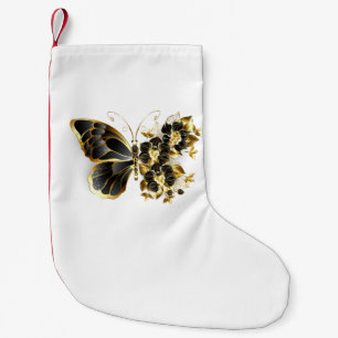 Gold Flower Butterfly with Black Orchid Small Christmas Stocking