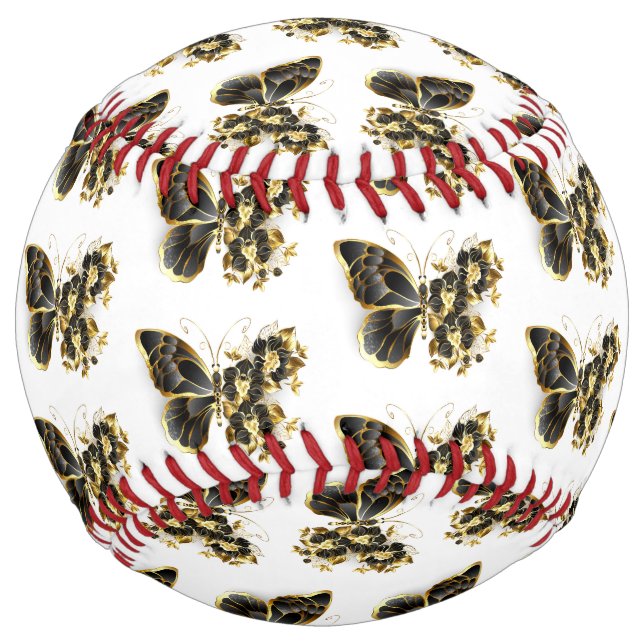 Gold Flower Butterfly with Black Orchid Softball (Front)