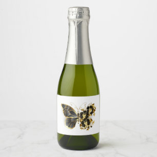 Gold Flower Butterfly with Black Orchid Sparkling Wine Label