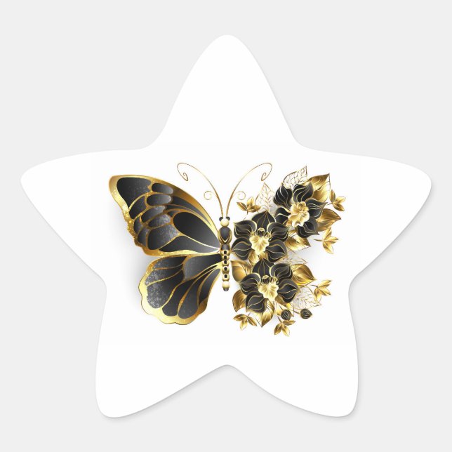 Gold Flower Butterfly with Black Orchid Star Sticker (Front)