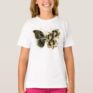 Gold Flower Butterfly with Black Orchid T-Shirt