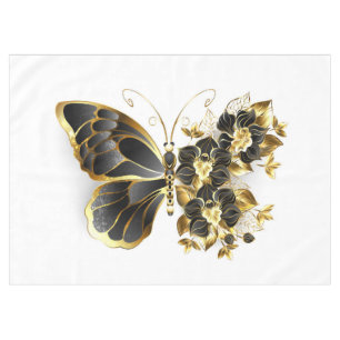 Gold Flower Butterfly with Black Orchid Tablecloth