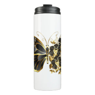 Gold Flower Butterfly with Black Orchid Thermal Tumbler