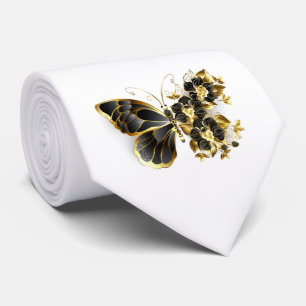 Gold Flower Butterfly with Black Orchid Tie