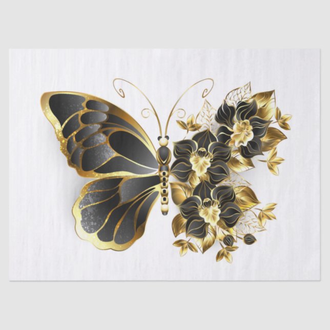 Gold Flower Butterfly with Black Orchid Tissue Paper (Front)