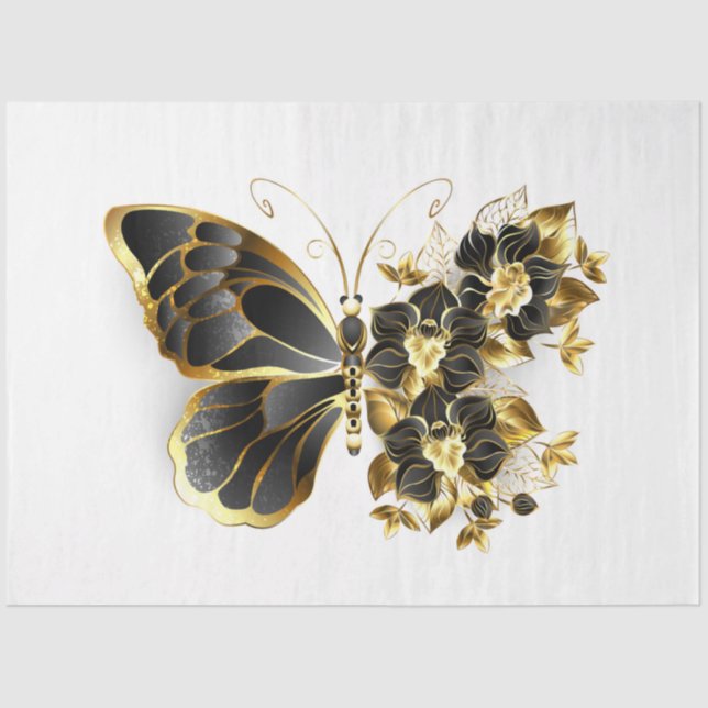 Gold Flower Butterfly with Black Orchid Tissue Paper (Front)