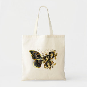 Gold Flower Butterfly with Black Orchid Tote Bag