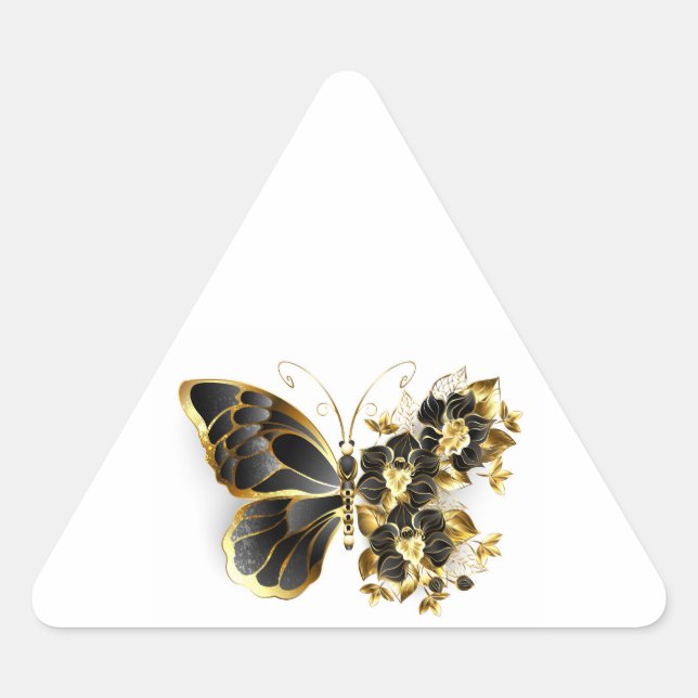 Gold Flower Butterfly with Black Orchid Triangle Sticker (Front)