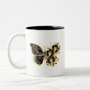 Gold Flower Butterfly with Black Orchid Two-Tone Coffee Mug