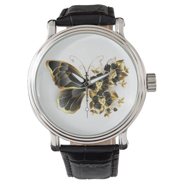 Gold Flower Butterfly with Black Orchid Watch (Front)