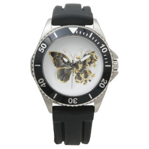 Gold Flower Butterfly with Black Orchid Watch
