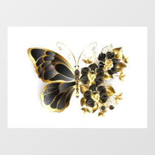 Gold Flower Butterfly with Black Orchid Window Cling