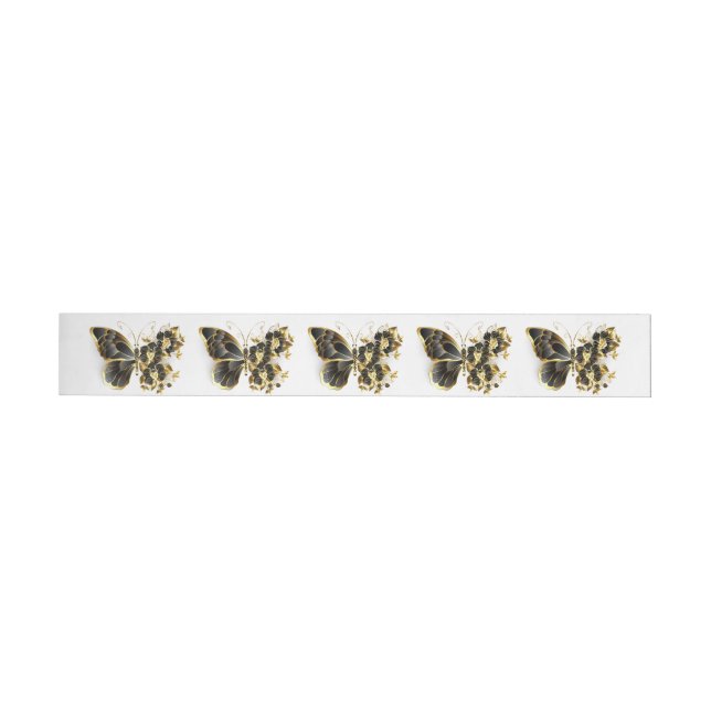 Gold Flower Butterfly with Black Orchid Wraparound Address Label (Individual)