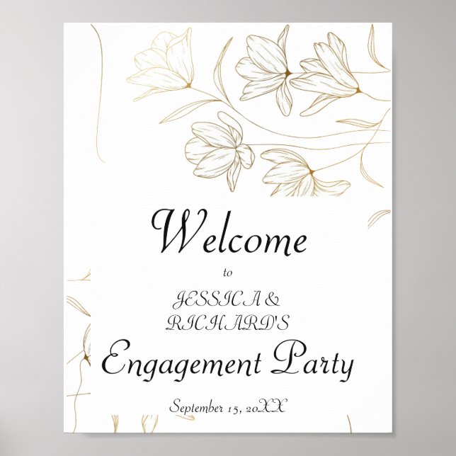 Gold Flower Engagement Welcome Poster Sign (Front)