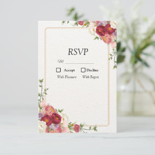 Gold Flower Frame with pretty flowers RSVP Card